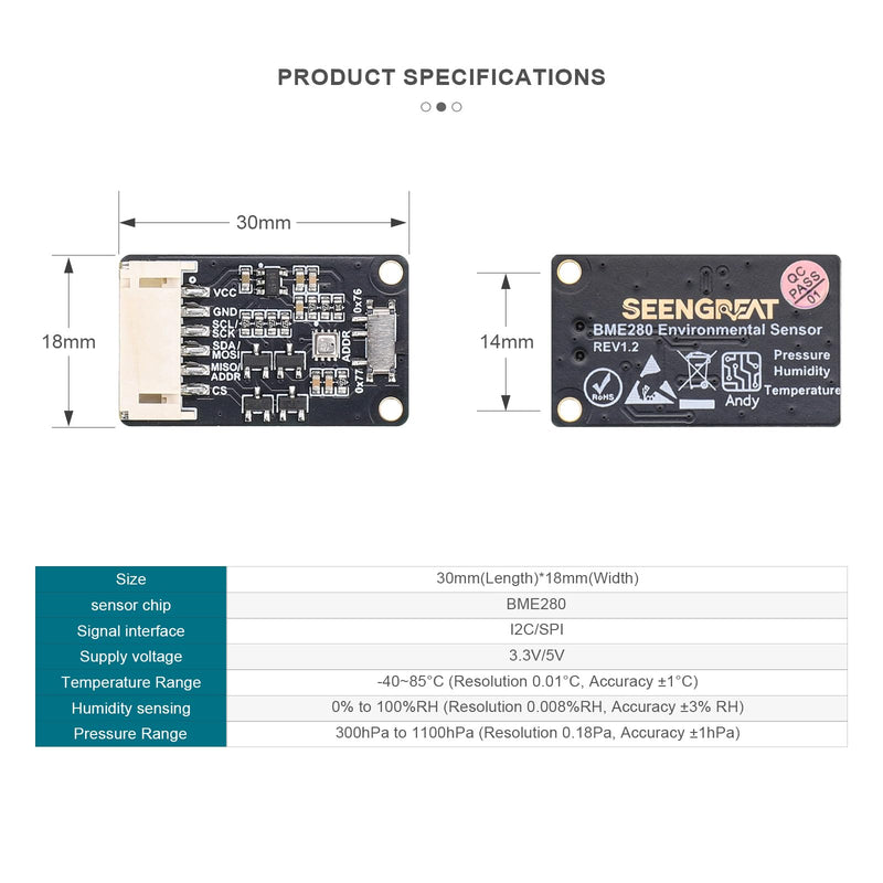 [Australia - AusPower] - BME280 Environmental Sensor, Temperature Humidity Pressure Module, High Accuracy, I2C/SPI Interface,Compatible with Arduino/Raspberry Pi/STM32 