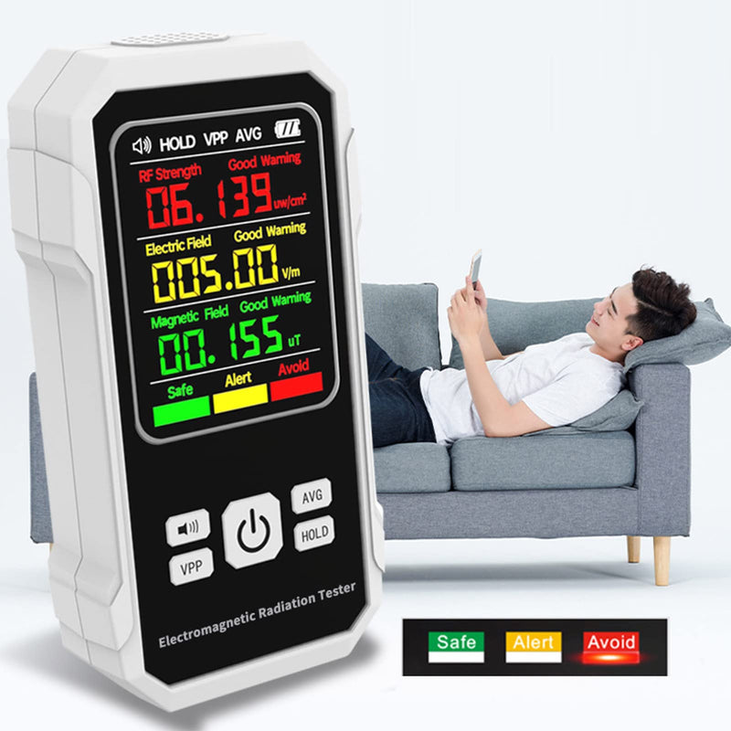 [Australia - AusPower] - EMF Meter, Handheld Digital LCD EMF Detector for Home EMF Inspections, Office, Outdoor and Ghost Hunting (White) 