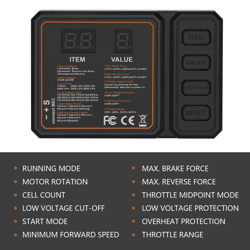 [Australia - AusPower] - Hobby Fans Upgraded 60A Brushless ESC 2-3S Electronic Speed Controller with Programming Card Waterproof ESC for 1/10 Remote Control Car Truck 