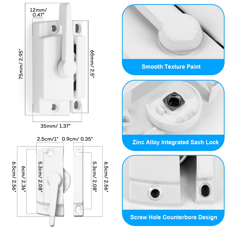 10 Pack Window Latch, White Sash Window Locks Window Latches Tilt Window Latch Cam Action Security Window Locks Replacement Window Locks for Horizontal Sliding Windows Double Hung White-10Pack
