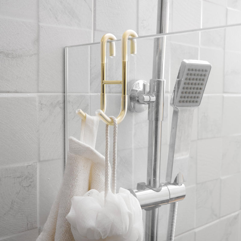 Homevacious Shower Door Hooks, 4 Pack Over Shower Glass Door Hook,SUS 304 Stainless Steel Rack Hooks, Frameless Bathroom Hanger Drilling-Free, Glue-Free Towel Hooks,Brushed Gold Brushed Gold 4 pcs
