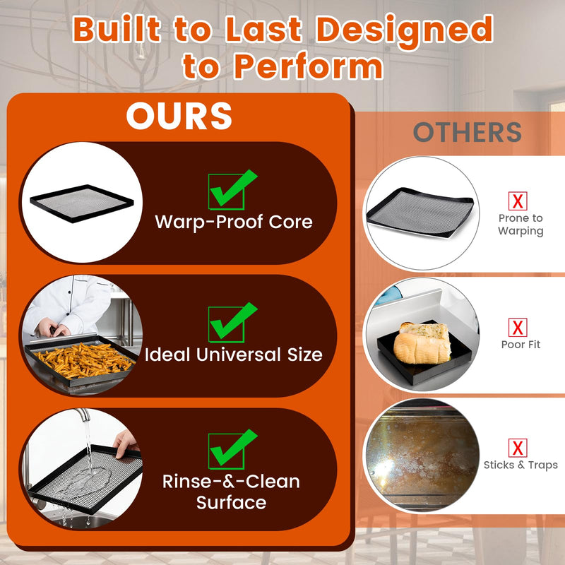 Professional-Grade 2-Pack PTFE Mesh Oven Baskets, 11.5x13.5x1 Inch Non-Stick Solid Oven Trays for Commercial Kitchens & High-Volume Cooking 11.5*13.5 Inch Mesh Oven Basket 2 Pcs