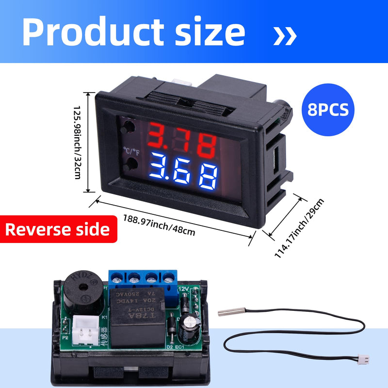 [Australia - AusPower] - 8 Pieces DC 12V Electronic Temperature Controller Programmable -50 to 110 Degree Celsius Heating/ Cooling Thermostat Control Switch Module NTC Waterproof Sensor Probe Dual Color LED Display Monitor 