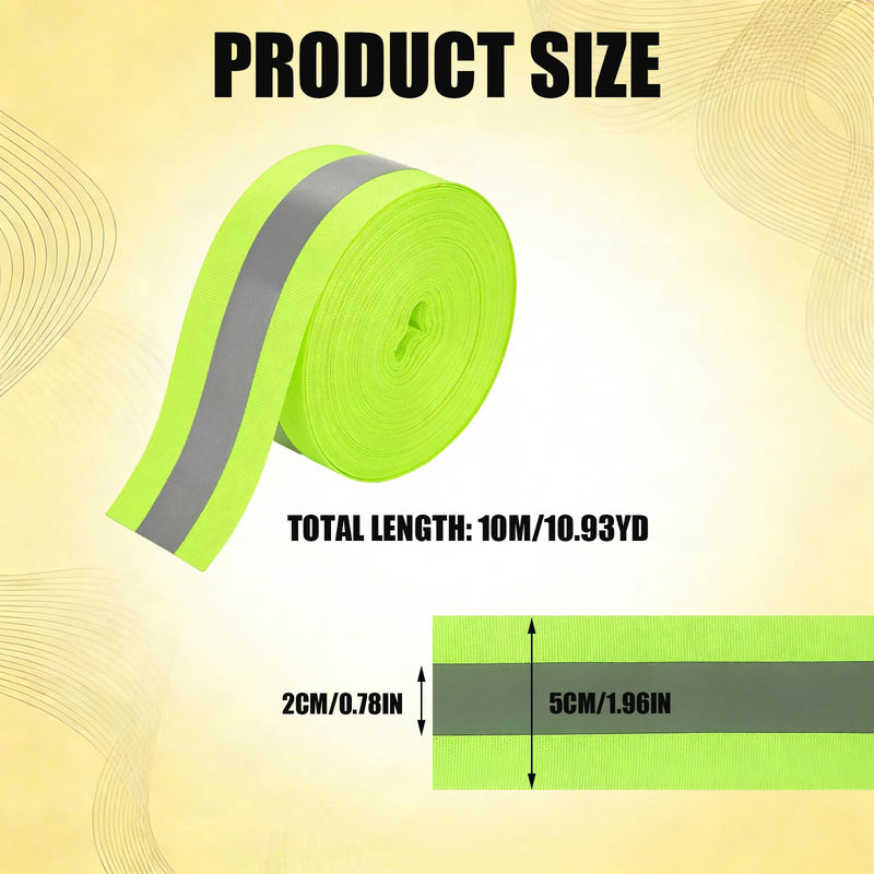 Reflective Ribbon, 2-inch x 33ft high Visibility Fluorescent Strip, Equipped with 2cm Wide Silver Reflective Ribbon Safety Warning Webbing, Suitable for Raincoats, Clothing, Bags, and Cycling