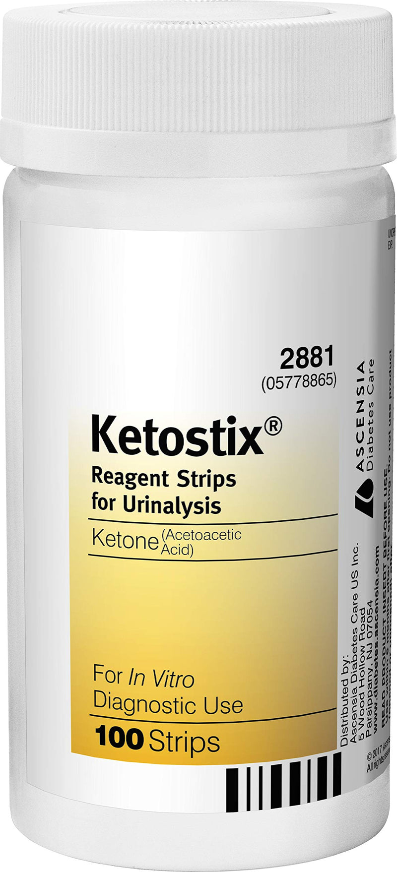 Ketostix Reagent Strips for Urinalysis, Measure Ketone Levels, 100-Count Box