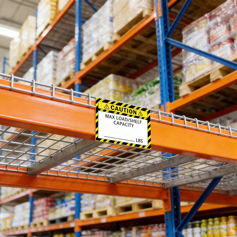 50 Pack Pallet Rack Capacity Labels 3x4-Inch Yellow Caution MAX Load/Shelf LBS Warning Stickers Industrial Strength Sticker for Warehouse Safety