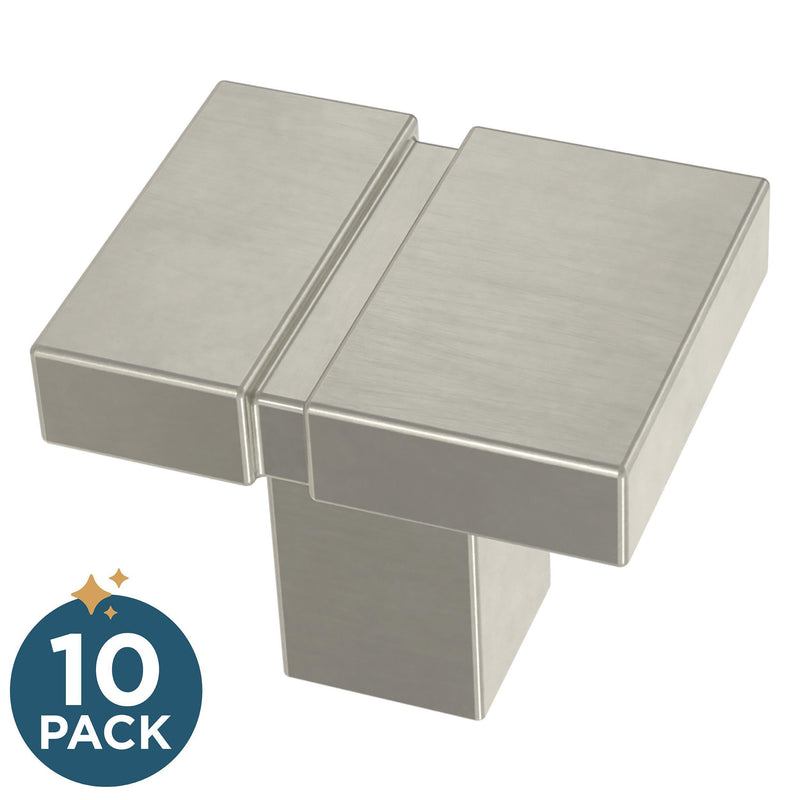 Franklin Brass (10-Pack) – Brushed Nickel Cabinet Knobs for Dressers, Drawers, Kitchen Cabinet Door, Vanity, Furniture, Closet Knobs, 1-1/4 Inch Square | Asymmetric 1-1/4" (32mm)