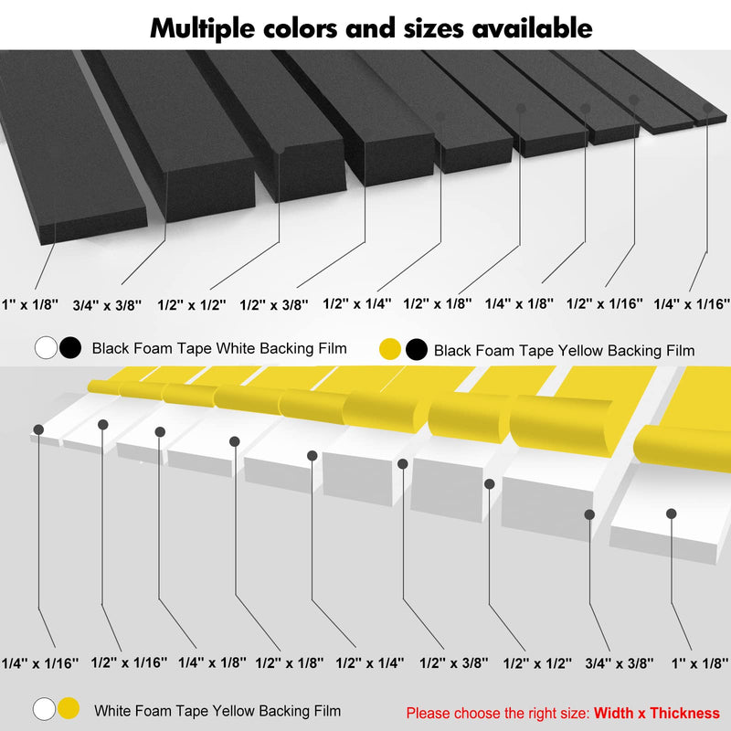 Weather Stripping Door Seal, 1/2 Inch W X 1/16 Inch T Adhesive Foam Tape, Window Door Draught Excluder Air Conditioner Gasket Foam Tape, Total Length 33 Feet (1 Roll) 1/2in* 1/16in * 33FT Black Foam Tape White Backing Film