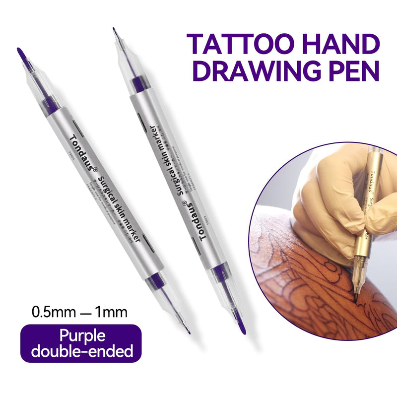 [Australia - AusPower] - 6Pcs Professional Surgical Tip Skin Marker Pen Stencil Markers Pen with Paper Ruler for Eyebrow, Tattoo Skin Marking Individually Wrapped 0.5MM & 1MM (Purple) 
