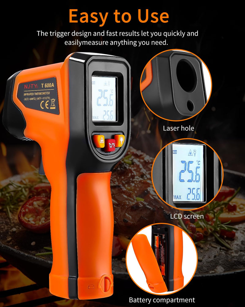[Australia - AusPower] - Toaren Infrared Digital Thermometer 50 °C ~ 600 °C IR Temperature Gun Digital Laser Temperature Meter with LCD Display (Not for People) 