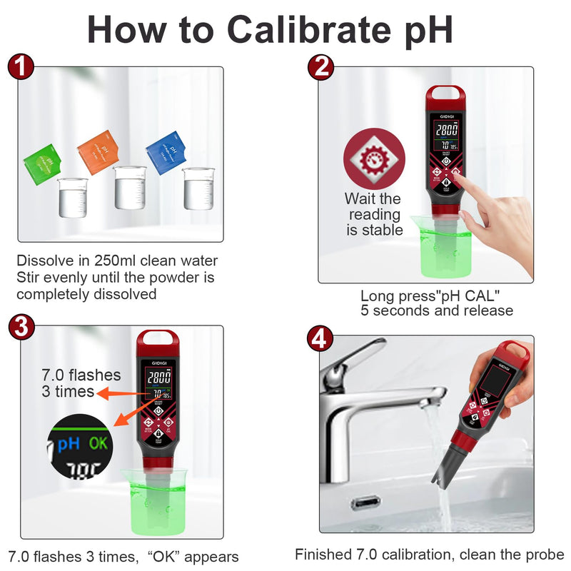 [Australia - AusPower] - pH Meter Replaceable Probe for GIDIGI Pool Salt Tester with 2 * 250ml pH 7.0 Calibration Solution Kits 