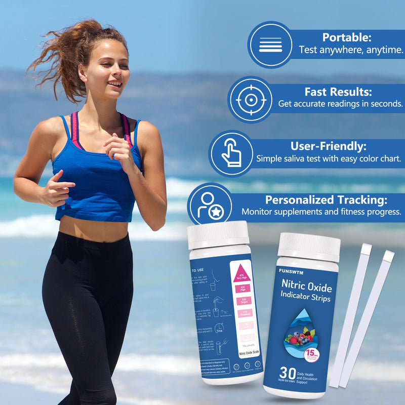 [Australia - AusPower] - Nitric Oxide Test Strip Salivary Testing: Nitric Oxide Indicator Strips to Monitor Nitric Oxide Levels - 30 Counts 