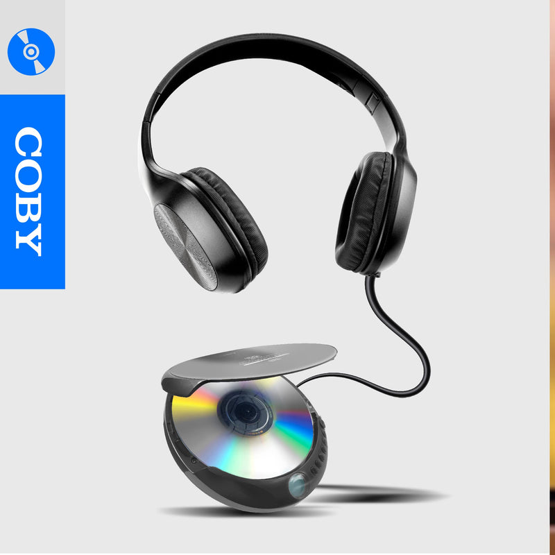 [Australia - AusPower] - Coby Portable CD Player with Foldable Headphones, 60-Sec Anti-Skip Compact Disc Player with Headset Bundle for Travel or Home Use 