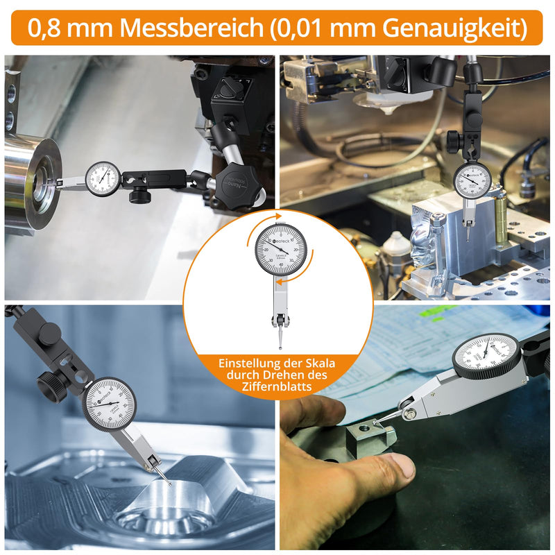 [Australia - AusPower] - Neoteck Lever Dial Indicator with Magnetic Stand Magnetic Base Measuring Probe 0-0.8 mm Accuracy 0.01 mm Central Clamping Dial Indicator Holders for Dial Gauge 