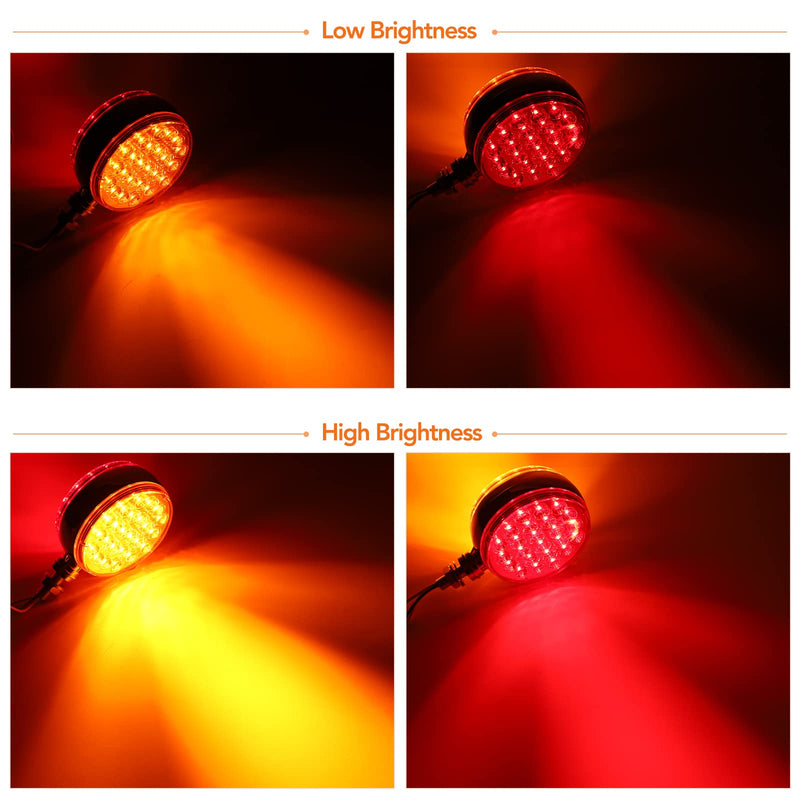 [Australia - AusPower] - 2pcs 4 Inch Amber Red Round Double-Face Pedestal Fender Light with Stud Mount, 48 LED Stop Turn Tail Signal Trailer Light for Semi Truck Peterbilt Kenworth Freightliner Towing Dual-Face Waterproof 