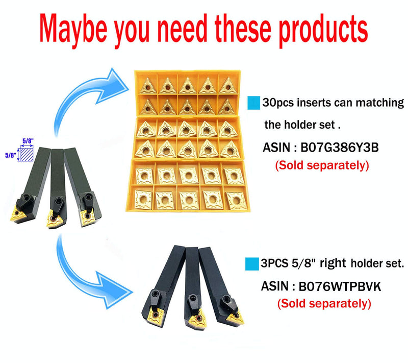 3PCS 5/8" Left Cutting CNC Lathe Carbide Excircle Indexable Turning Tool Holder Bit Set MTJNL1616H16 + MWLNL1616H08 + MCLNL1616H12 with 3pcs wnmg431, cnmg431, tnmg331 Indexable Carbide Inserts