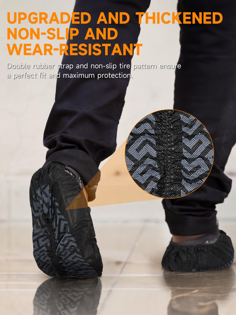 TOOSOFt Black Non-Woven Fabric Shoe Covers 100 x Reusable Covers Shoes | Non-slip overshoes with tread pattern - shoe covers extra tear-resistant and waterproof for indoor and outdoor use