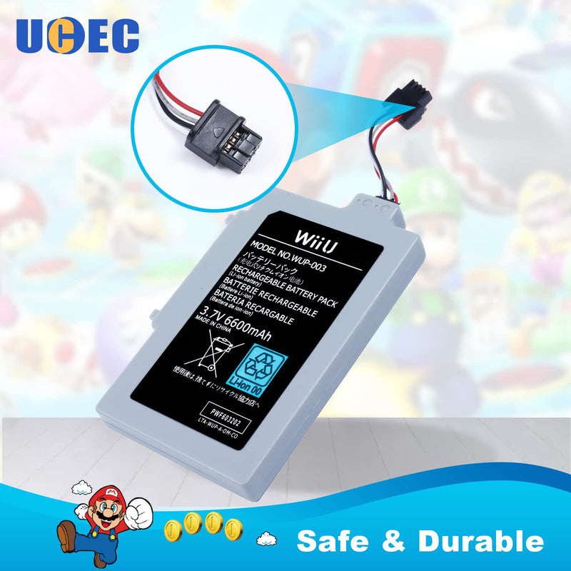 [Australia - AusPower] - 6600mAh Wii U Gamepad Battery Replacement Rechargeable Battery Pack Wii Accessories for Nintendo Wii U Gamepad WUP-010, WUP-012 