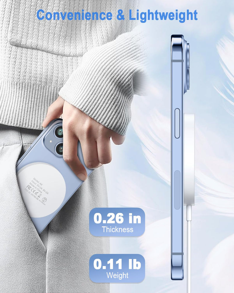 [Australia - AusPower] - Magnetic Wireless Charger Fast Mag Safe Charger Compatible with iPhone 15 Pro Max/15 Pro/15/15 Plus/14/13/12 Series, 2024 Upgraded Nano Mag-Safe LED Charging Pad with 20W Type-C Adapter (White) White 