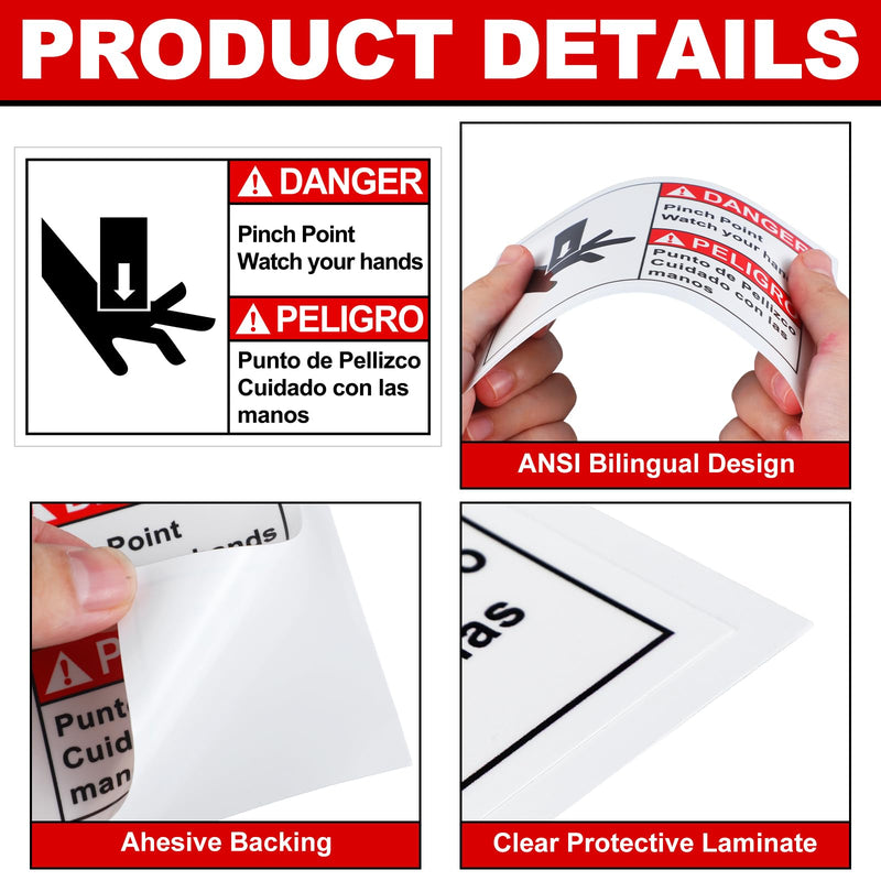 20 Pcs DANGER Pinch Point Watch Your Hands ANSI Bilingual Safety Label Decal - 5'' x 3.5'' Vinyl ANSI Safety Warning Sign Stickers for Indoor Outdoor Machinery Workplace(Danger) 20