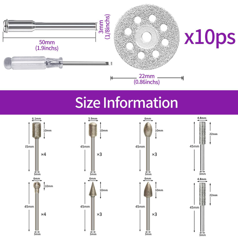 [Australia - AusPower] - 32-Piece Diamond Cutter Set 120 Grit Rotary Tool Accessories with Diamond Cutting Disc and 3 mm Shank Fit for Stone Glass Ceramic Carving, Grinding, Polishing, Engraving, Cutting 32PCS-120 Körnung 