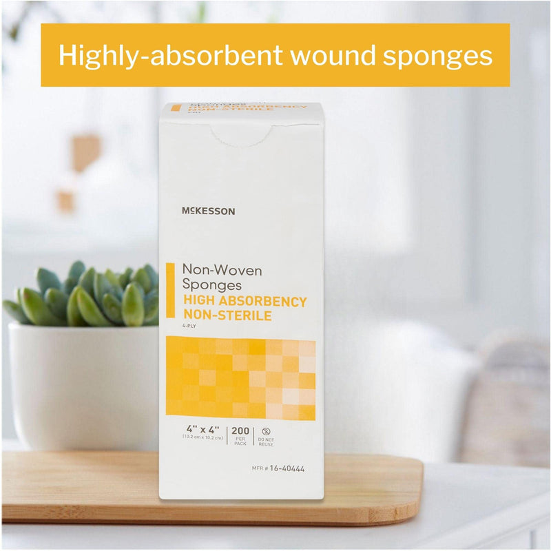 [Australia - AusPower] - McKesson Non-Woven Sponges, Non-Sterile, 4-Ply, High Absorbency, Polyester / Rayon, 4 in x 4 in, 200 per Pack, 1 Pack 200 Count (Pack of 1) 