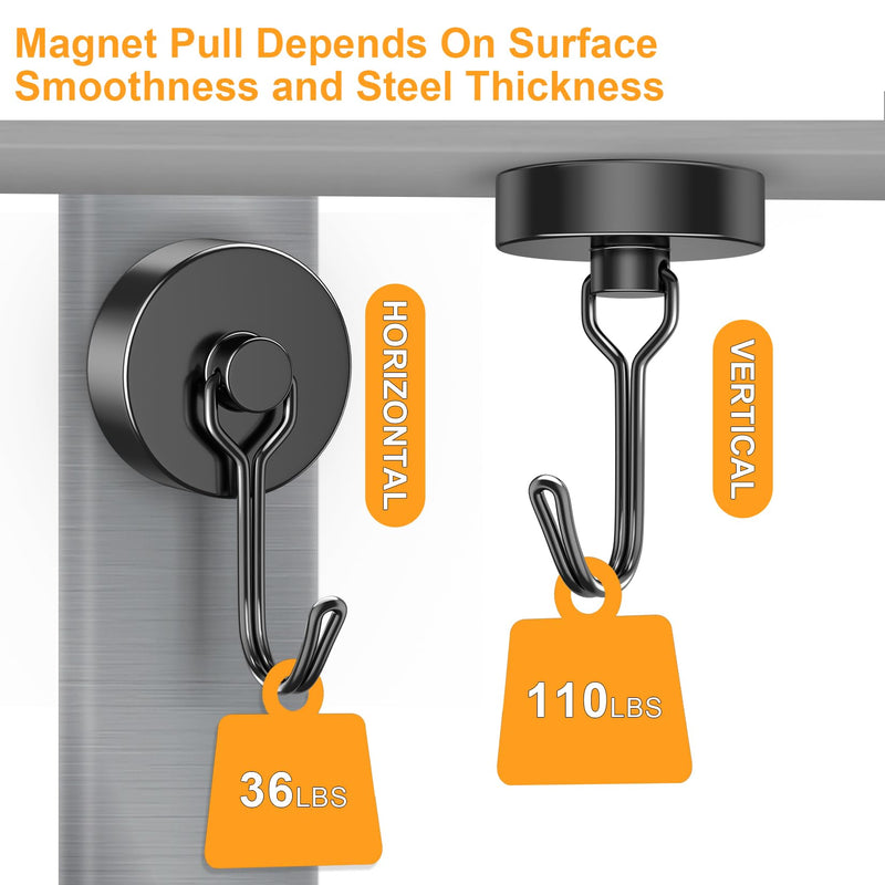 [Australia - AusPower] - VNDUEEY 4 Pack 110LBS Magnetic Hooks Heavy Duty Neodymium Magnet Hooks for Hanging, Magnets with Hooks, Strong Swivel Magnetic Hooks for Fridge Classroom Garage Cruise 4 Pack 110 Lbs 