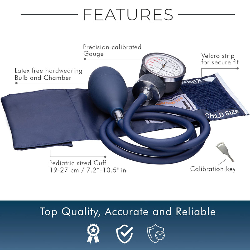 [Australia - AusPower] - NOVAMEDIC Professional Pediatric Size Blood Pressure Machine and Stethoscope Set (Blue), Arm Cuff 7.2”-10.5”, Professional Aneroid Stethoscope BP Monitor for Emergency Medical Supplies +Carrying Case 