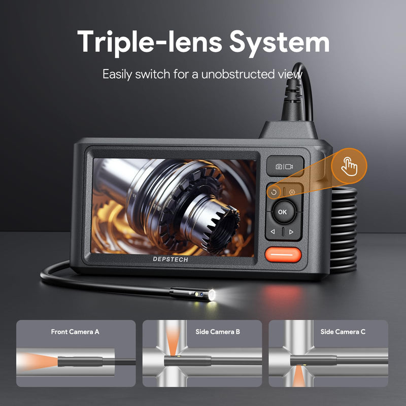 [Australia - AusPower] - DEPSTECH Inspection Endoscope Camera with Lights: 1080P Triple Lens Snake Camera with 5" Screen and 16.5FT Flexible Cable, Waterproof Industrial Borescope Tool for Auto, Wall, Sewer, Pipe, Mechanics 
