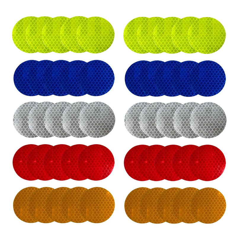 50Pcs Warning Reflective Stickers, Reflective Decals Waterproof Reflector Tapes Safety Stickers Night Visibility Adhesive Stickers for Motorcycle Bicycle Car (Round)