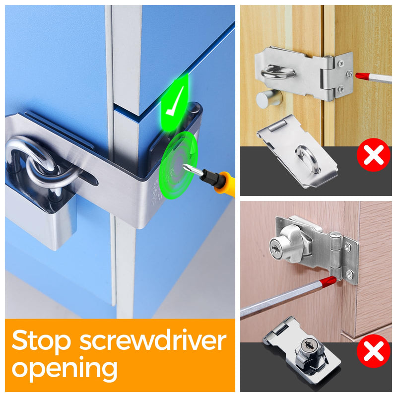 [Australia - AusPower] - Hasp Latch 2 Pack, 90 Degree Solid 304 Stainless Steel File Cabinet Lock Desk Drawer Lock, Safe Security Padlock Latch Hasp Lock for Personal Privacy 2 Pieces 