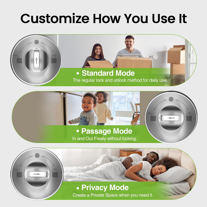 GHome Smart Fingerprint Door Lock, 4 in 1 Smart Fingerprint Door Knob with Keypad, App Control, Auto Lock, Biometric Door Knob with Lock for Bedroom, Apartment, Garage, Home & Office 4 IN 1- Silver