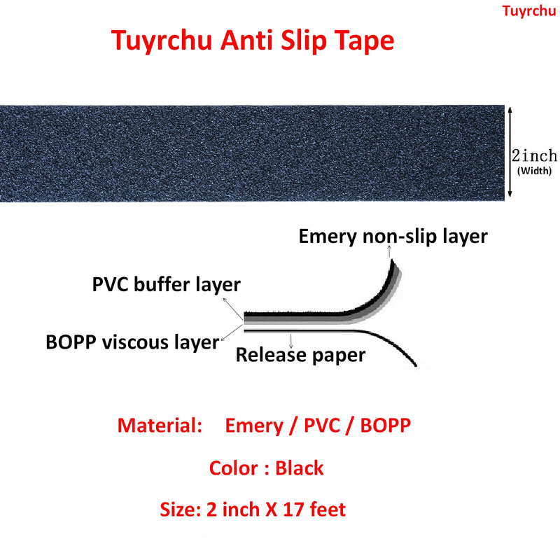 Anti Slip Tape 2 Inch Wide, Waterproof Grip Adhesive Heavy Duty High Traction Friction for Indoor/Outdoor Steps (17 Ft/Black). 2"x17ft Frosted material-Black 1