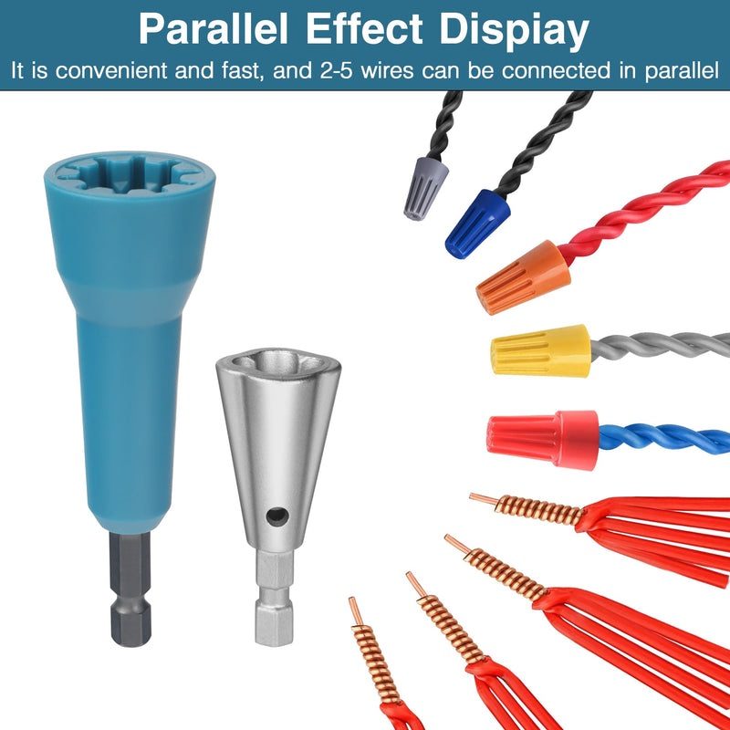 [Australia - AusPower] - Wire Nut Twister,Wire Twisting Tool,Wire Nut Twiter for Drill,Spin Twist Wire Connector Socket,Wire Connector Driver with 1/4" Chuck,Wire Stripping and Twisting Tool for Cable Quick Stripping(2pcs) Wire Nut Twister Blue&Metal 