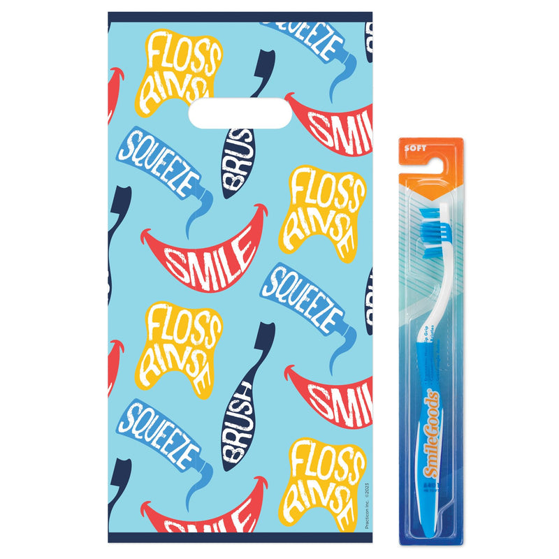 [Australia - AusPower] - Practicon Squeeze Brush Smile 6" x 12" Dental Giveaway Bag, Dental Hygiene Patient Care Goodie Bag, Dentist Office Plastic Gift Bags, 100 Pack 6" x 12" 