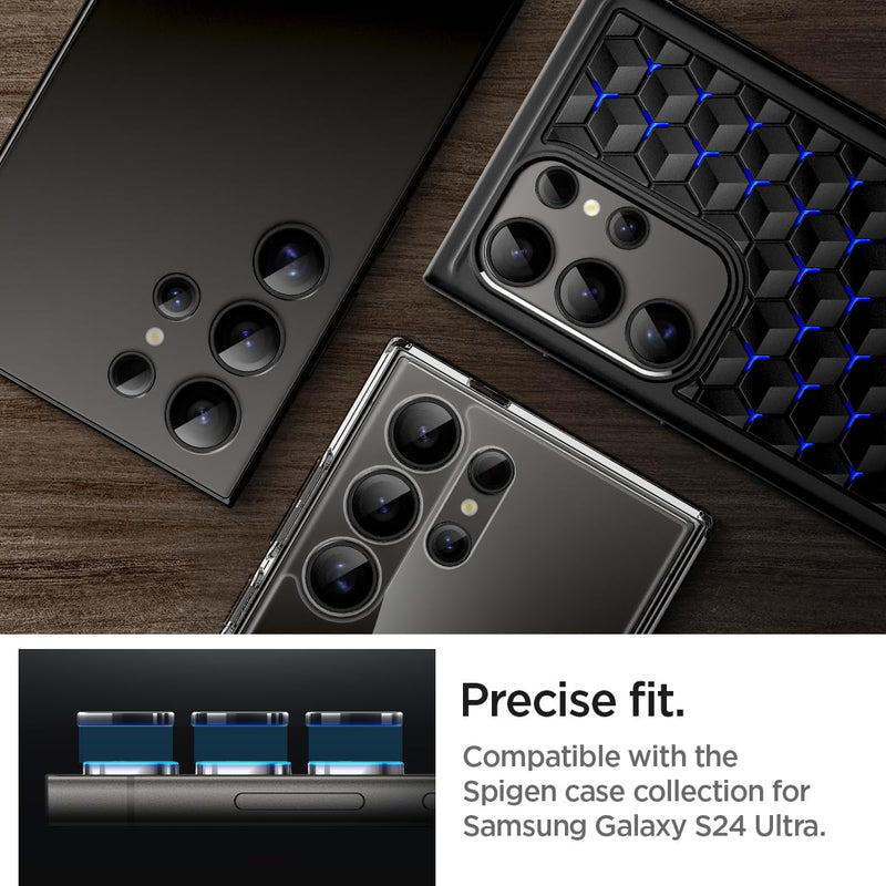 [Australia - AusPower] - Spigen Camera Lens Screen Protector [GlasTR EZ Fit Optik Pro] Designed for Galaxy S24 Ultra [Case Friendly] - Titanium Black [2 Pack] 