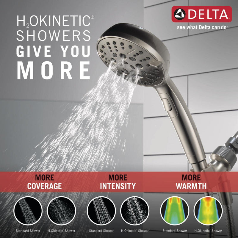 Delta Faucet 6-Spray H2Okinetic Handheld Shower Head with Hose, Brushed Nickel Handheld Shower Head, Hand Shower, Showerheads, Hand Held Shower Heads, Detachable Shower Head, Satin Nickel 75536SN Stainless