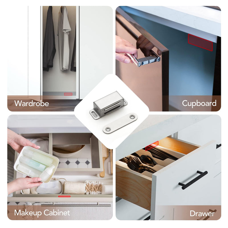 Ravinte 16 Pack Silver Magnetic Door Catch, Brushed Satin Nickel Cabinet Magnets, Strong Magnetic Catch Latch for Kitchen Cabinets, Drawers & Cupboards, Stainless Steel Closures