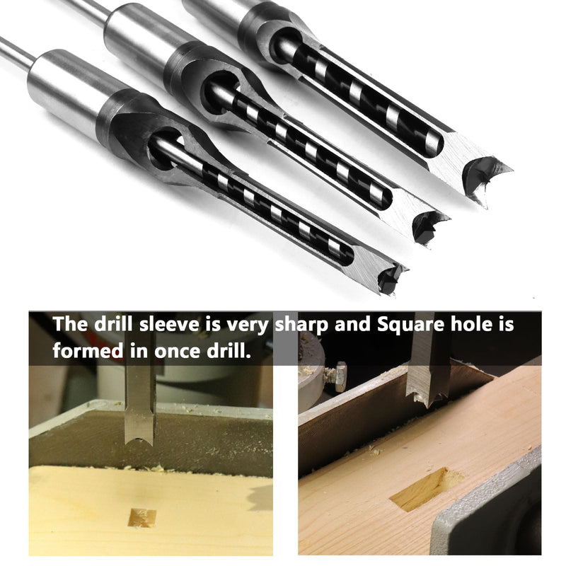 ATOPLEE Square Hole Drill Bits for Wood,3pcs HSS Woodworking Square Mortise Drill Bit,5/16 Inch 3/8 Inch 1/2 Inch (All of Sizes) 5/16 inch, 3/8 inch, 1/2 inch