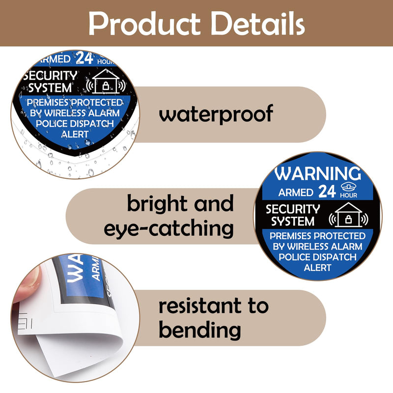 10PCS Security Alarm System Sign for Home Sticker Self-Adhesive 24 Hours Warning Alert Sticker Decals Safety Protection System for House Doors Windows Business Indoor & Outdoor Use 2.4 X 2.8 In