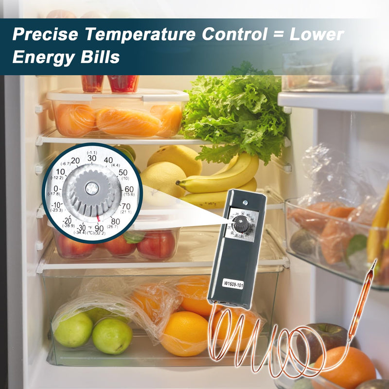 [Australia - AusPower] - Refrigeration Thermostat Temperature Controller from -30°F to 90°F Capillary Length 5 Ft with Mechanical Temperature Control Switch Replace#: W1609-101 