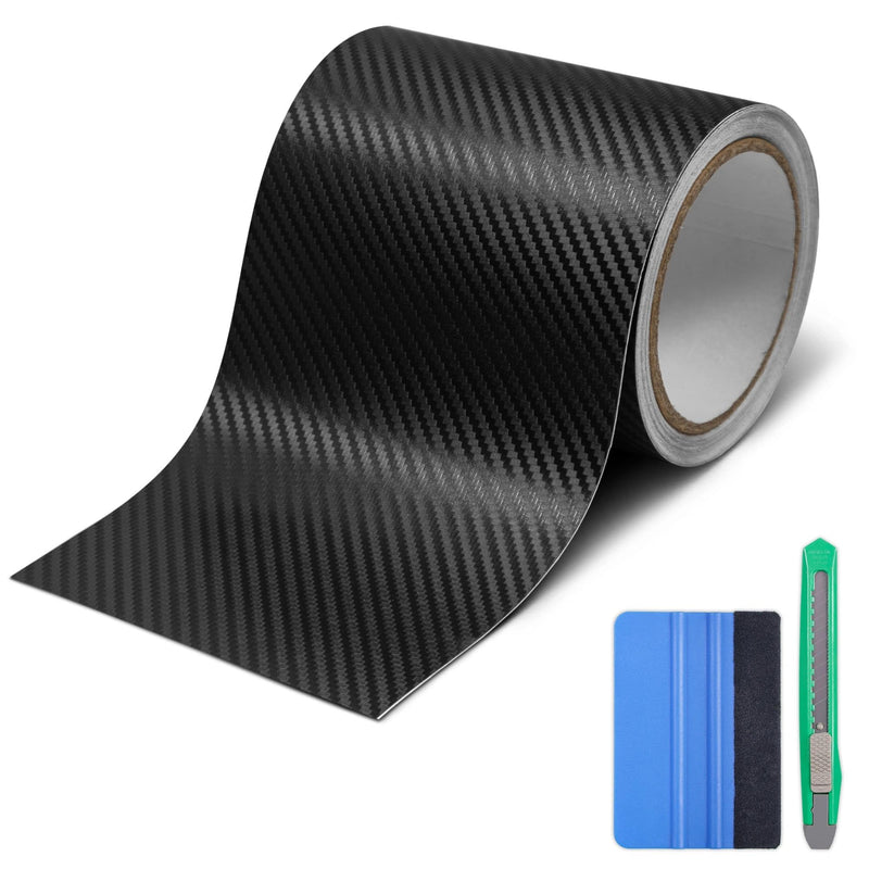 Lypumso Carbon Fiber Vinyl Tape with Tools Kits, Chrome Delete Vinyl Wrap for Blackout Car Door Edge Guard Door Sill Window Trim Protector (3D Black, 5in x 30ft)