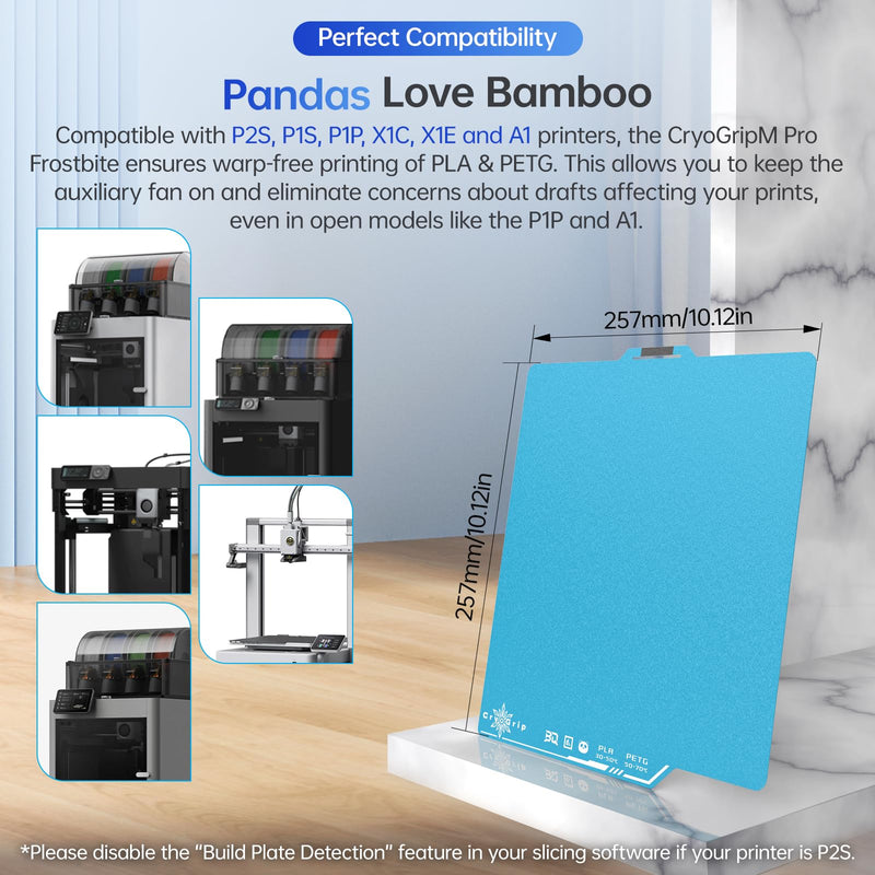 BIQU CryoGrip Pro Frostbite Cold Build Plate for Bambu-Lab X2D P2S P1S P1P X1C X1E A1 3D Printers, Super-Tack Spring Steel Sheet, 257x257mm, Room Temperature Printing, Double-Sided, 1 Piece 257*257MM Frostbite-Blue