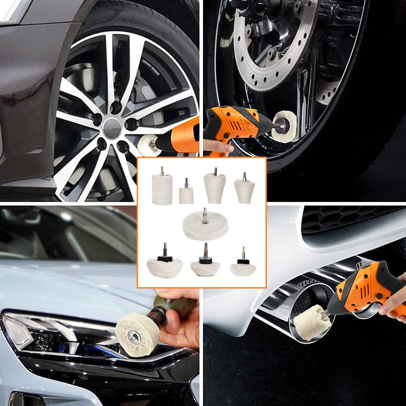 Buffing Wheel for Drill,8 pcs Buffing Pad Polishing Wheel Kits,Wheel Shaped Polishing Tool for Metal Aluminum,Stainless Steel,Chrome,Jewelry,Wood,Car,Ceramic,Glass,etc