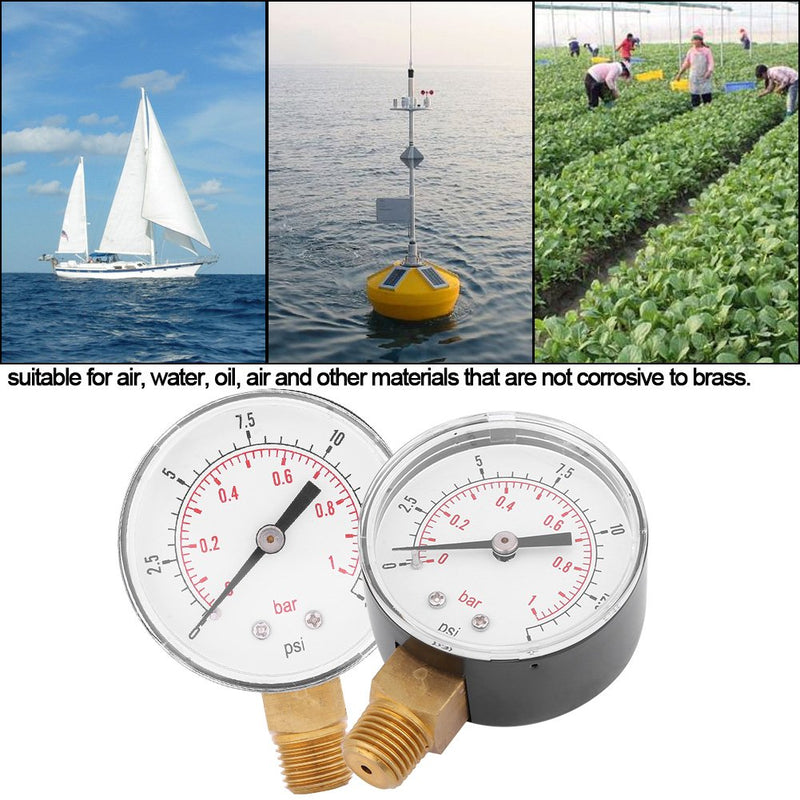 [Australia - AusPower] - Mini Low Pressure Pressure Gauge BSPT Pressure Gauge for Fuel, Air, Oil or Water 0-15 psi / 0-1bar 