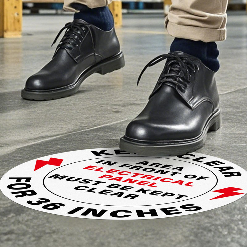 5 Pack Area In Front Of Electrical Panel Must Be Kept Clear For 36 Inches Sticker 17 × 17 Inch Warning Safety Sign Self Adhesive Waterproof Vinyl Signage for Factory Warehouse Laboratory
