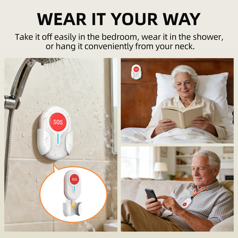 [Australia - AusPower] - CallToU Caregiver Pager - Wireless Call Button for Elderly at Home, Portable Nurse Alert System with Vibration & Sound Alerts for Seniors and Disabled (3 Call Buttons + 2 Receivers) 3 call buttons + 2 receivers 