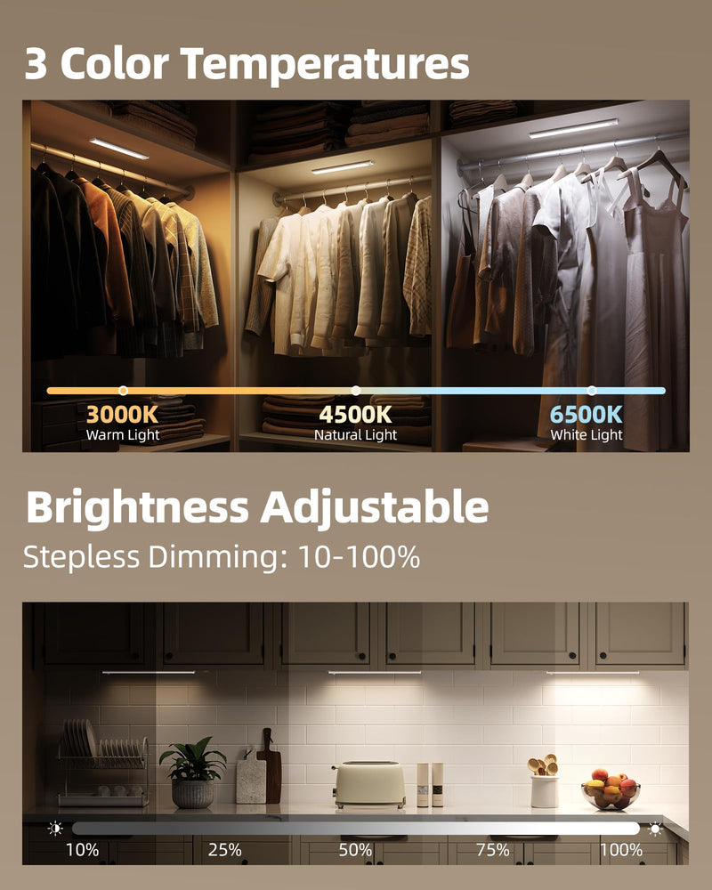 [Australia - AusPower] - Under Cabinet Lighting Wireless,Rechargeable Battery Motion Sensor Light Indoor,LED Closet Lights USB Charging,3 Color Dimmable Under Cabinet Lights for Kitchen, Cabinet, Wardrobe (3 Pcs) 16inch 3 