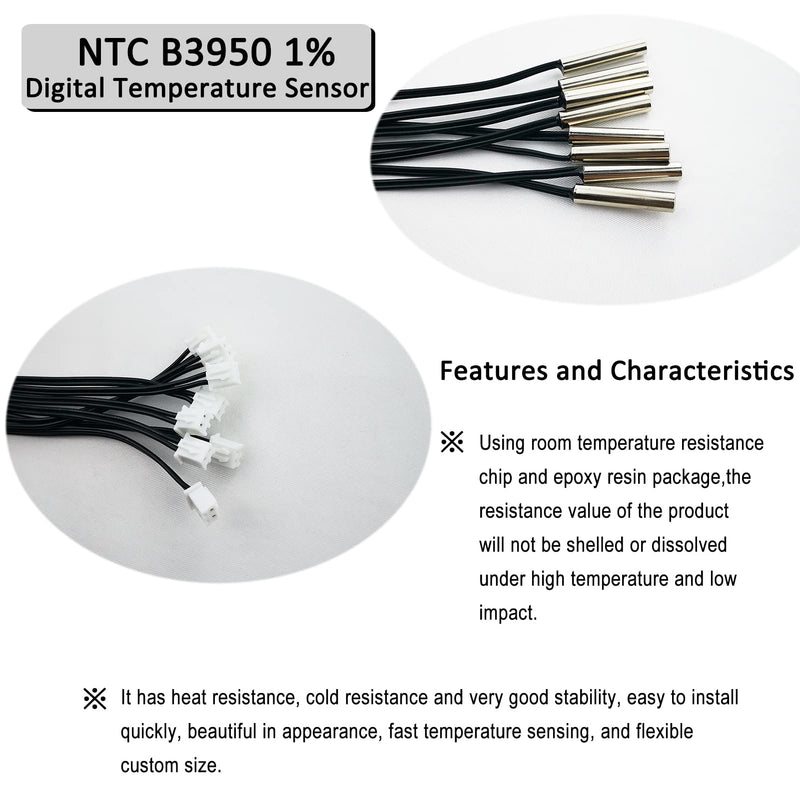 [Australia - AusPower] - 8 Pieces NTC Thermistor 10K ohm Temperature Sensor Probe,Fajoeda Stainless Steel NTC 10K B3950 1% with 1m Cable Digital Thermal Extension Cable 