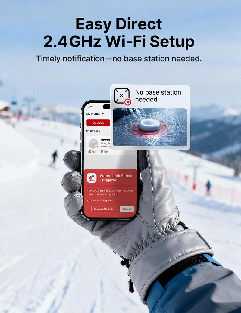 X-Sense Wi-Fi Water Leak Detector Kit, Smart Water Sensor Alarm with App Alerts and Ultra-Slim Design, Water Alarm Leak Detector for Basements, Model SWS0B, 3 Packs